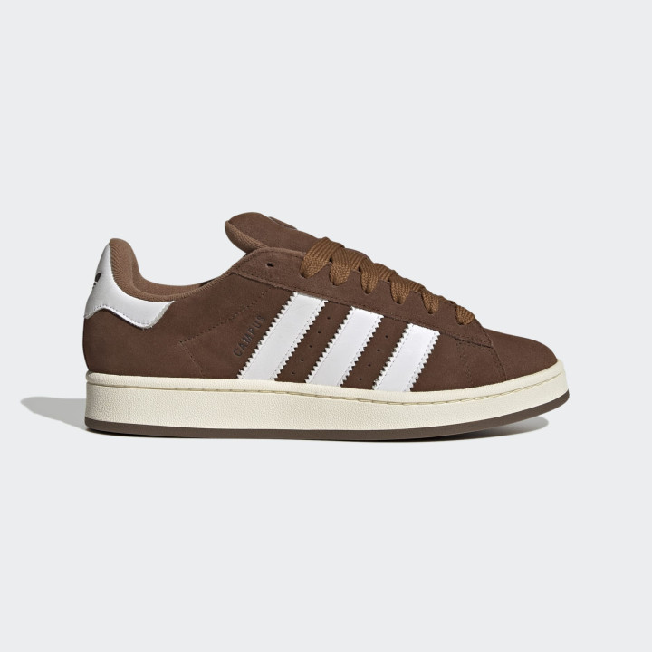 WHITE AND BROWN ADIDAS CAMPUS